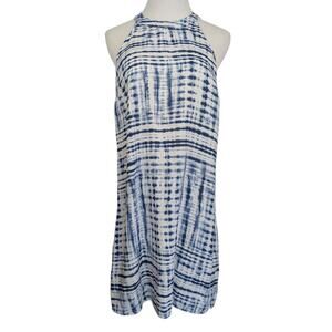 Cynthia Rowley Small Dress 100% Linen Blue White Womens Shift Halter Tie Dye